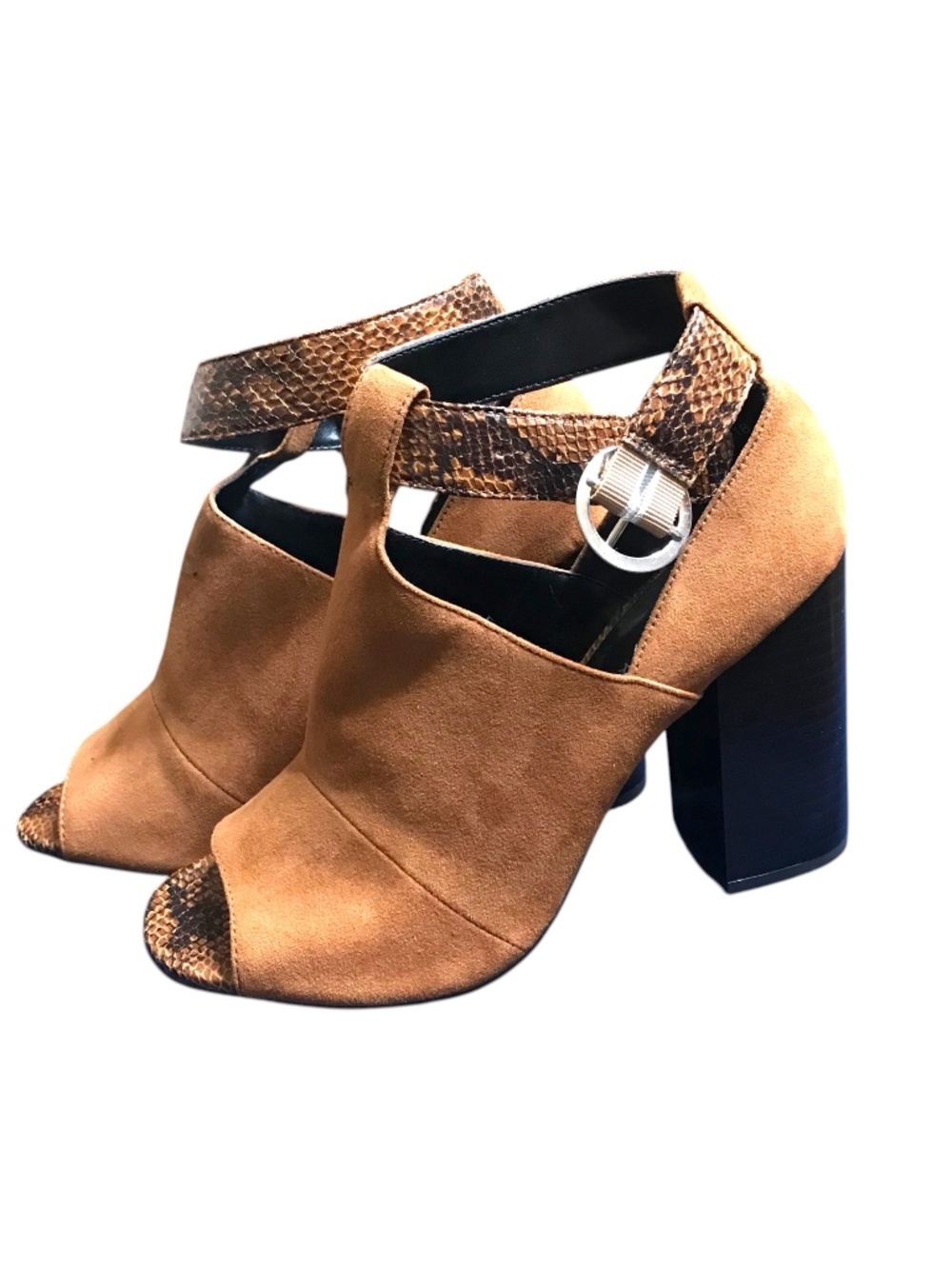 New Look Tan Faux Suede & Snakeskin Block Heel Sandals EU 39